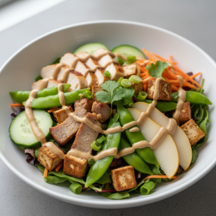 Nut-Free Protein Combo Salad with "Peanut" Sauce (No Cashews) Nut-Free Protein Combo Salad with "Peanut" Sauce (No Cashews)