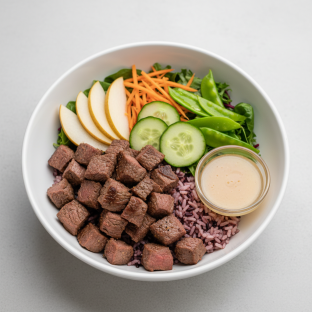 Nut-Free Wagyu Beef 50-50 Bowl with Ginger Lime Sauce (No Cashews) Nut-Free Wagyu Beef 50-50 Bowl with Ginger Lime Sauce (No Cashews)