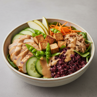 Nut-Free Protein Combo 50-50 Bowl with "Peanut" Sauce (No Cashews) Nut-Free Protein Combo 50-50 Bowl with "Peanut" Sauce (No Cashews)