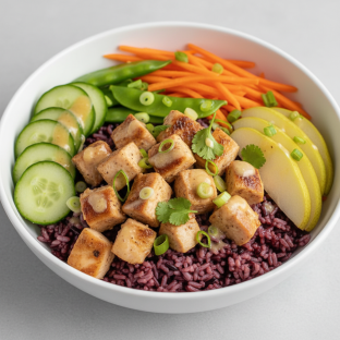 Nut-Free Chicken Purple Rice Bowl with Ginger Lime Sauce (No Cashews)