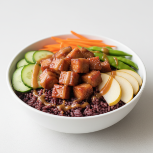 Nut-Free Pork Shoulder Purple Rice Bowl with Tamarind Sauce (No Cashews)
