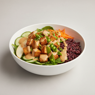 Nut-Free (V) Organic Tofu 50-50 Bowl with "Peanut" Sauce (No Cashews)
