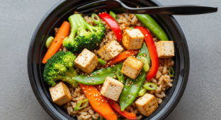 Gluten Free Vegan Fried Rice Boxed Meal with Tofu and Salad