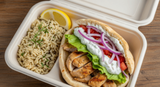 Fried Chicken Gyro Sandwich with Rice Pilaf