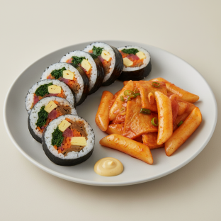 Spicy Chicken Kimbab with Tteokbokki Spicy Chicken Kimbab with Tteokbokki