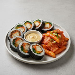 Bean Curd Kimbab with Vegan Tteokbokki Bean Curd Kimbab with Vegan Tteokbokki