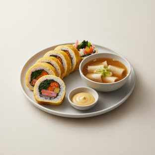 Egg Kimbab with Fish Cake Soup Egg Kimbab with Fish Cake Soup