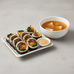 Mushroom Kimbap with Fish Cake Soup Mushroom Kimbap with Fish Cake Soup