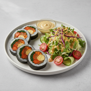 Spicy Chicken Kimbab with Salad Spicy Chicken Kimbab with Salad