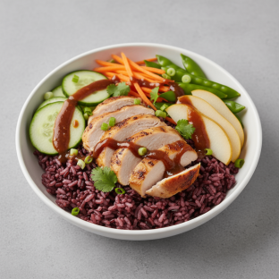 Nut-Free Chicken Purple Rice Bowl with Tamarind Sauce (No Cashews)