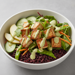 Nut-Free (V) Organic Tofu 50-50 Bowl with Ginger Lime Sauce (No Cashews)
