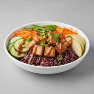 Nut-Free Tofu Purple Rice Bowl with Tamarind Sauce (No Cashews)