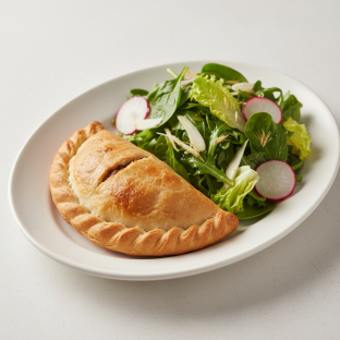 Traditional Empanada and Pollo Saltado Empanada with Mixed Green Salad