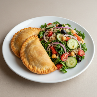 Two Saltena Beef Empanadas with Mediterranean Quinoa Salad