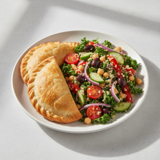 Two Cheese Empanadas with Mediterranean Quinoa Salad