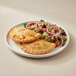 Two Humita Empanadas with Mediterranean Quinoa Salad
