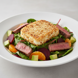 Goat Cheese and Macadamia Crust Salad with Steak Goat Cheese and Macadamia Crust Salad with Steak