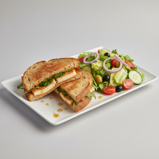 Harissa Halloumi & Honey Toastie (Vegetarian) with Chef Salad Harissa Halloumi & Honey Toastie (Vegetarian) with Chef Salad