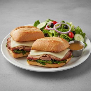 Porchetta, Broccoli Rabe & Sharp Provolone on Italian Hero with Chef Salad Porchetta, Broccoli Rabe & Sharp Provolone on Italian Hero with Chef Salad