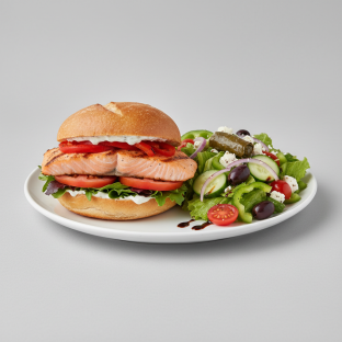 Mediterranean Salmon Sandwich with Greek Salad Mediterranean Salmon Sandwich with Greek Salad