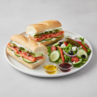 Smoked Salmon Sandwich with Greek Salad Smoked Salmon Sandwich with Greek Salad
