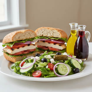 Gluten-Free Grilled Chicken Sandwich with Greek Salad Gluten-Free Grilled Chicken Sandwich with Greek Salad