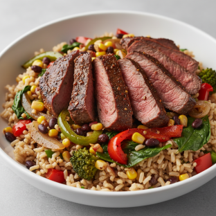 Cajun Flank Steak and Veggie Brown Rice Bowl