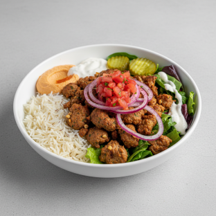 Spicy Chicken Kebab Half Rice Half Salad Bowl