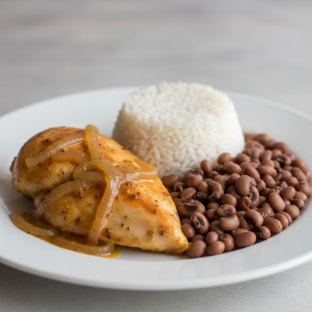 Yassa White Meat Chicken with White Rice and Black-Eyed Peas