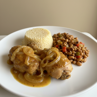 Yassa White Meat Chicken with Couscous and Black-Eyed Peas