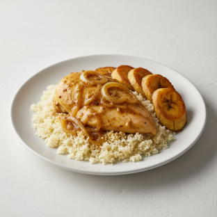 Yassa White Meat Chicken with Couscous and Plantains