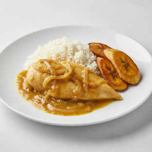 Yassa White Meat Chicken with Attieke (Cassava Couscous) and Plantains