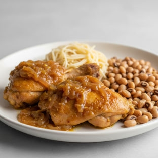 Yassa White Meat Chicken with Vermicelli and Black-Eyed Peas