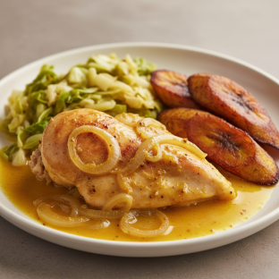 Yassa White Meat Chicken with Cabbage and Plantains