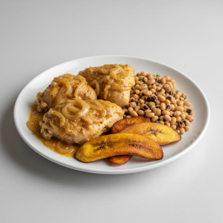 Yassa White Meat Chicken with Black-Eyed Peas and Plantains