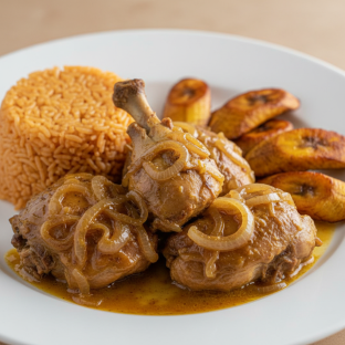 Yassa Dark Meat Chicken with Jollof Rice and Plantains