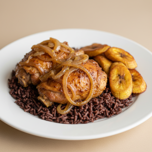 Yassa Dark Meat Chicken with Dark Rice and Plantains
