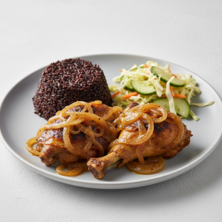 Yassa Dark Meat Chicken with Dark Rice and Senegalese Salad