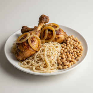 Yassa Dark Meat Chicken with Vermicelli and Black-Eyed Peas