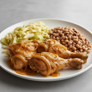 Yassa Dark Meat Chicken with Cabbage and Black-Eyed Peas