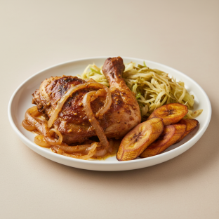 Yassa Dark Meat Chicken with Cabbage and Plantains
