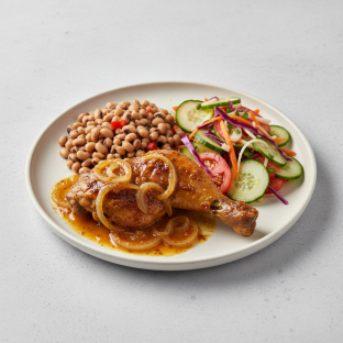 Yassa Dark Meat Chicken with Black-Eyed Peas and Senegalese Salad