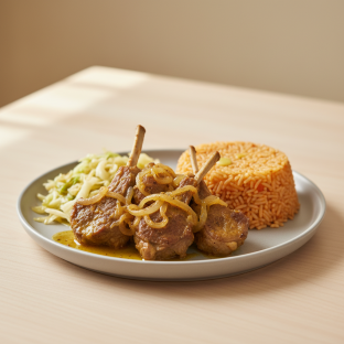 Yassa Lamb with Jollof Rice and Cabbage