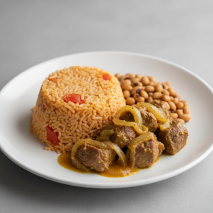 Yassa Lamb with Jollof Rice and Black-Eyed Peas