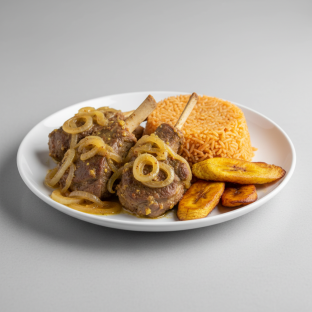 Yassa Lamb with Jollof Rice and Plantains
