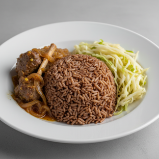 Yassa Lamb with Dark Rice and Cabbage