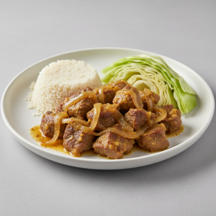 Yassa Lamb with Attieke (Cassava Couscous) and Cabbage
