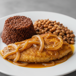 Yassa Tilapia with Dark Rice and Black-Eyed Peas
