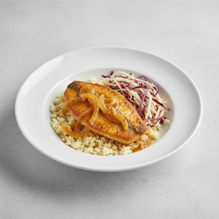 Yassa Tilapia with Couscous and Cabbage