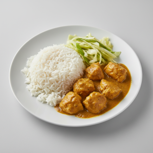 Curry Stew Chicken with White Rice and Cabbage